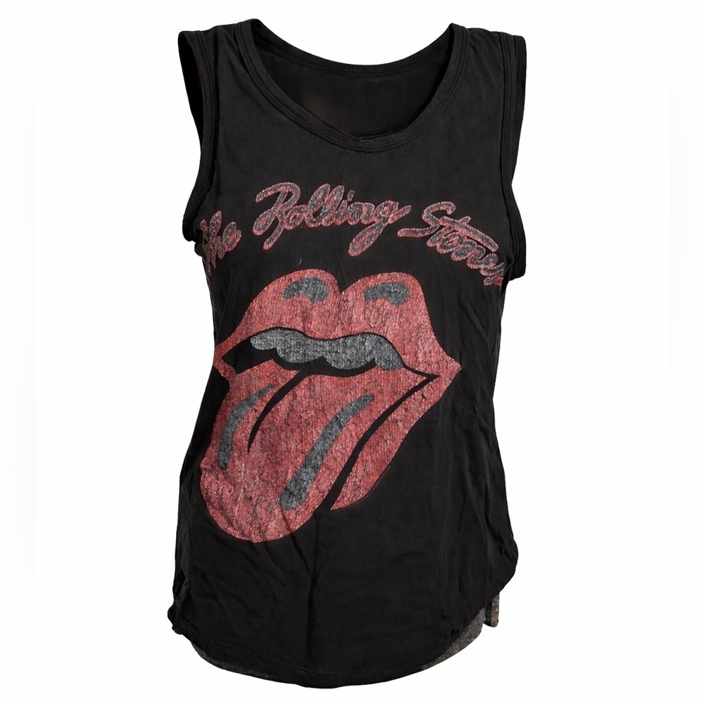 Rolling Stones Black Classic Tongue & Lips Graphic Concert Tank Top Tee Shirt L
